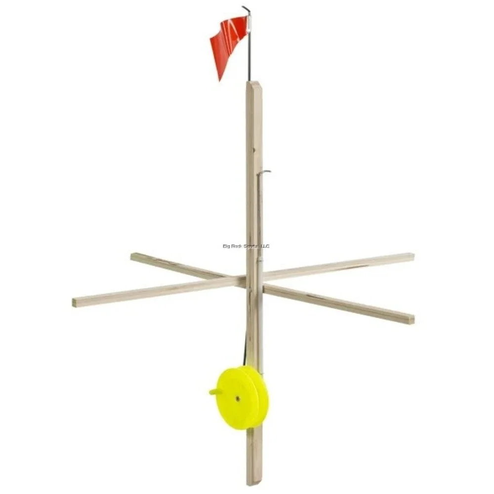 Ice Fishing Wood Tip-Up High Visibility Flag Light-weight wood‎ frame, Brown